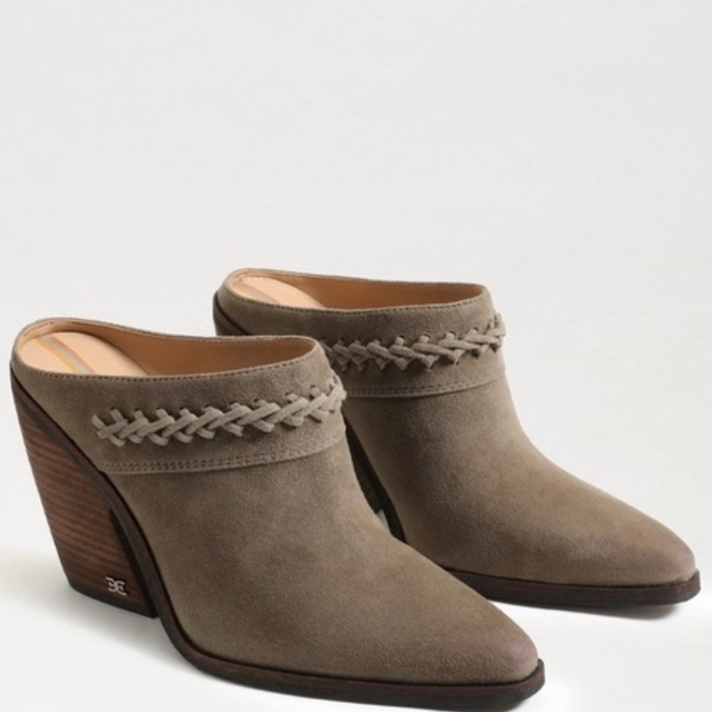 Sam Edelman Beige Suede Mules with Woven Trim